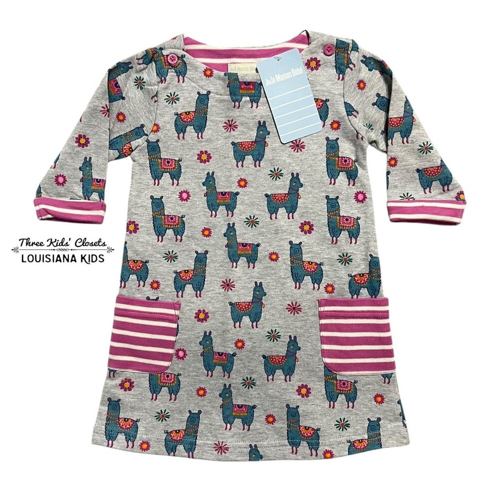 NEW Jojo Maman Bebe 18-24m Llama Pocket Tunic Dress